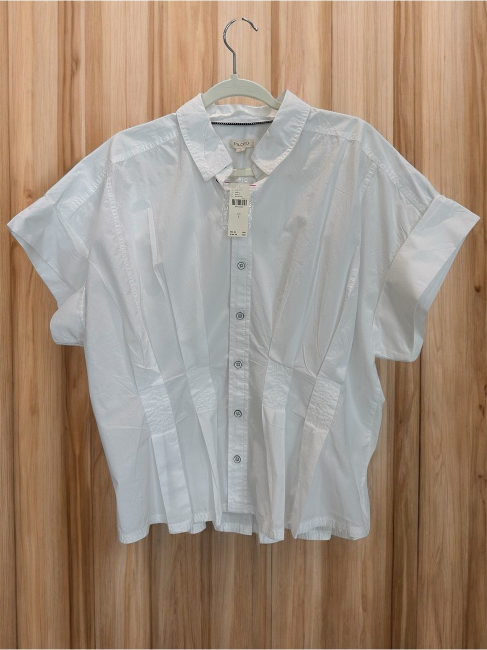 NWT PILCRO By Anthropologie Collared Fitted-Waist 100% Cotton Blouse Size L